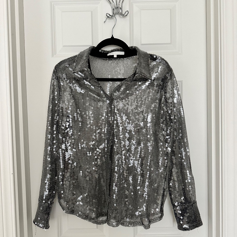 Revolve Wyatt Button Down Sequin Top - image 3